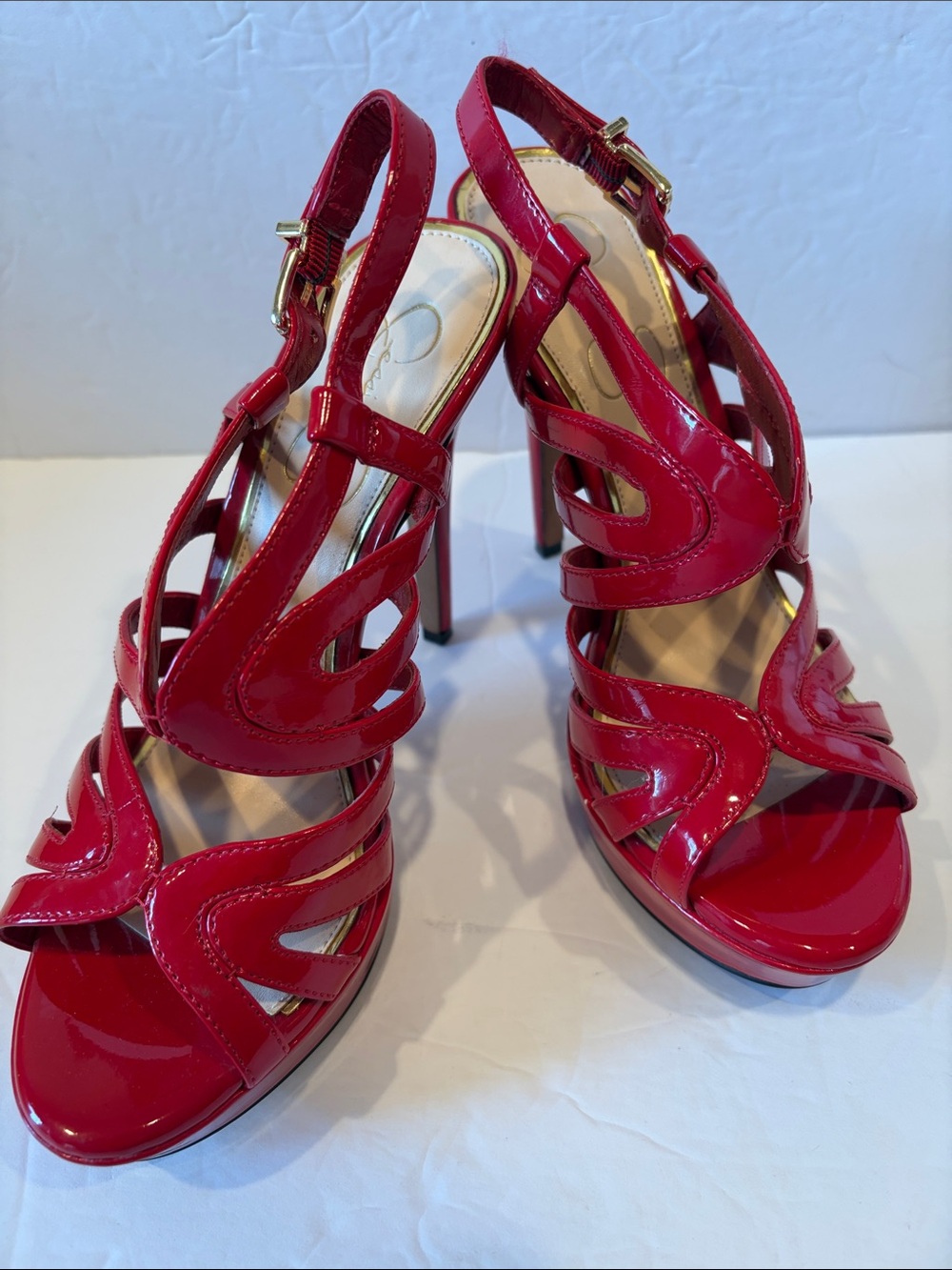 Jessica Simpson Red Strappy Patent High Heel Sandals - Women's Dress Heels